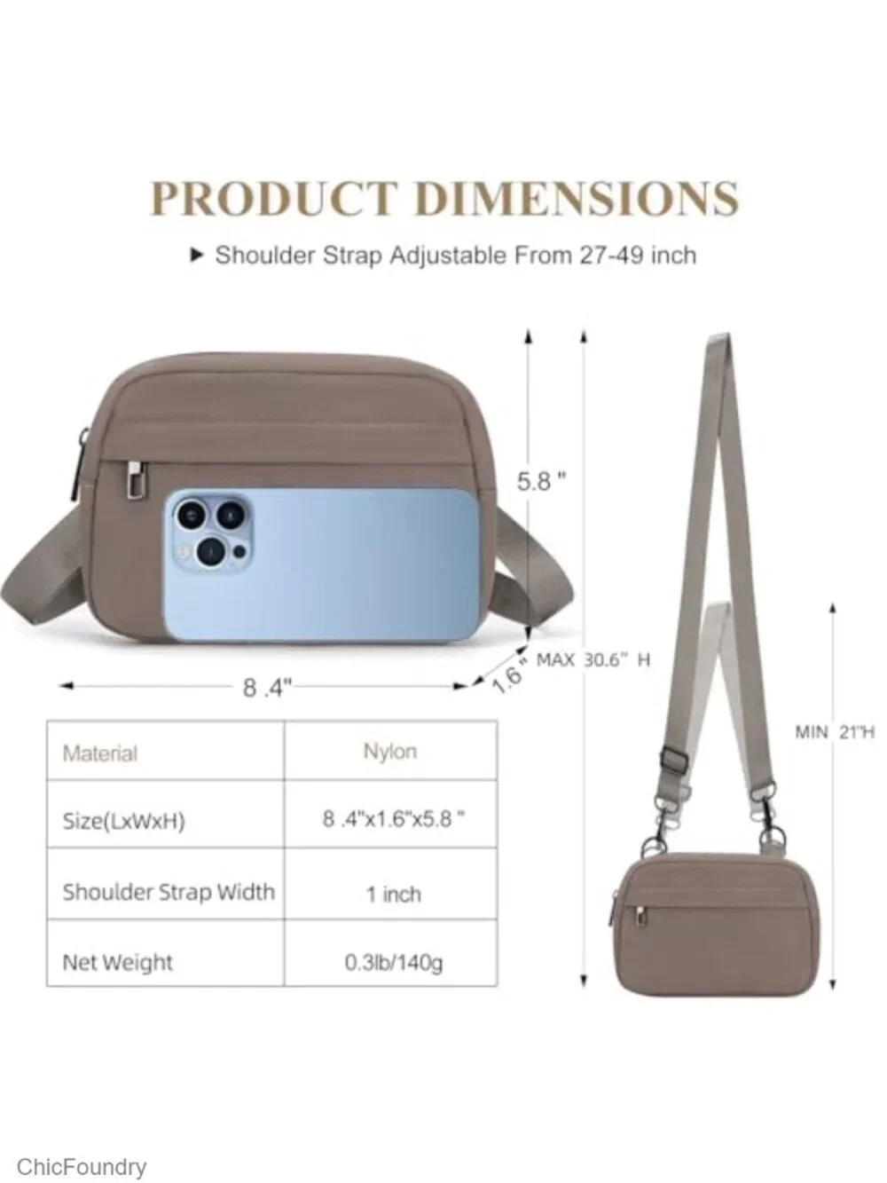 Small Crossbody Bag with Adjustable Strap, Nylon Fanny Pack